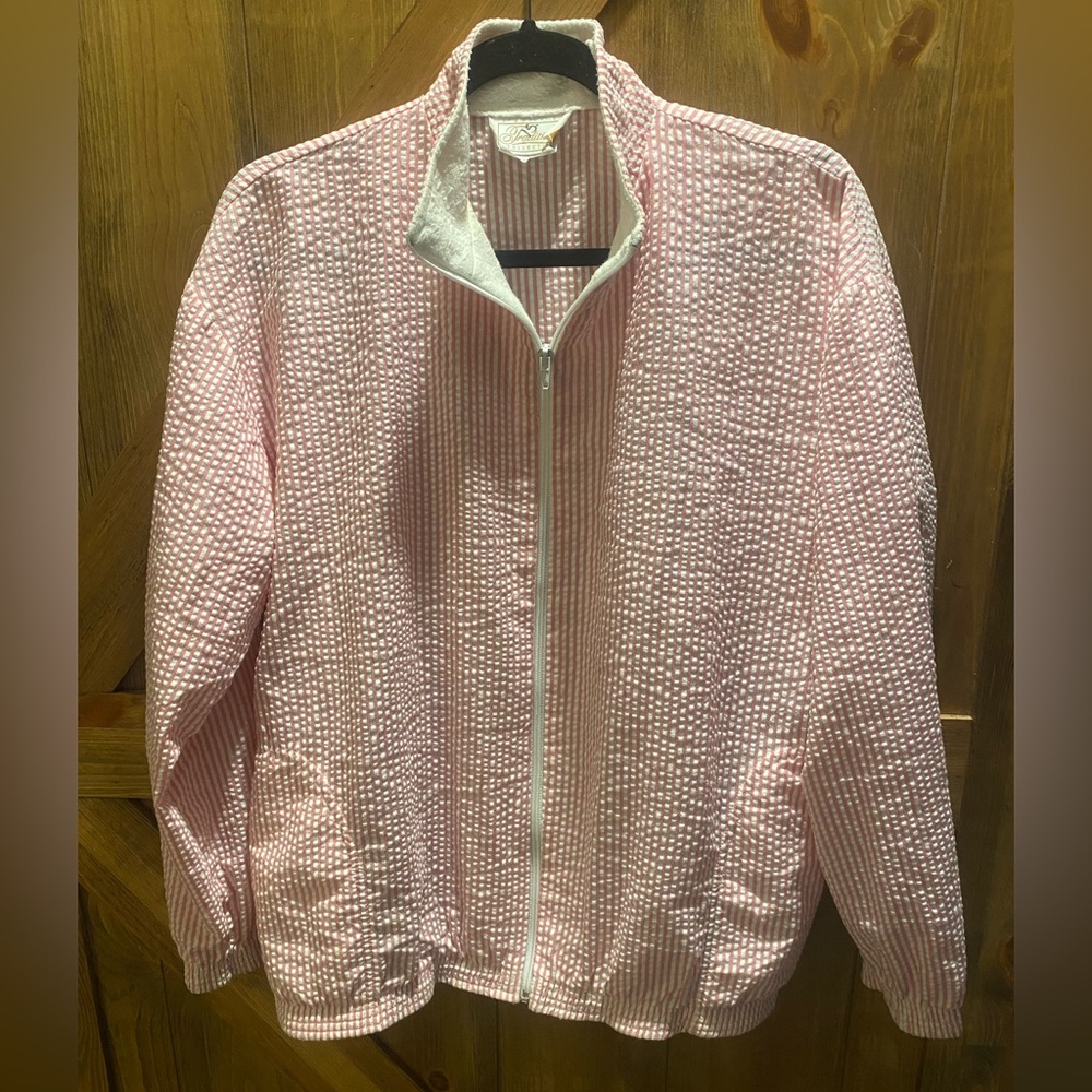 VINTAGE Pink &White Textured Zip-Up Jacket